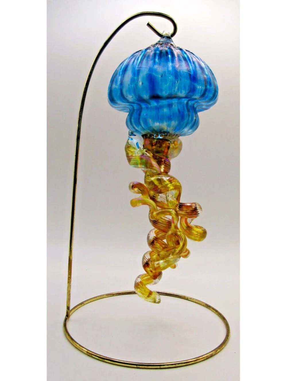 Opal Art Glass Jellyfish Ornament with Brass Stand Johnny Camp Darlene Bushell